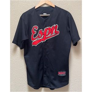 ESPN Buttoned Down Jersey ESPN Logo Black/Red Colors Men’s Size M